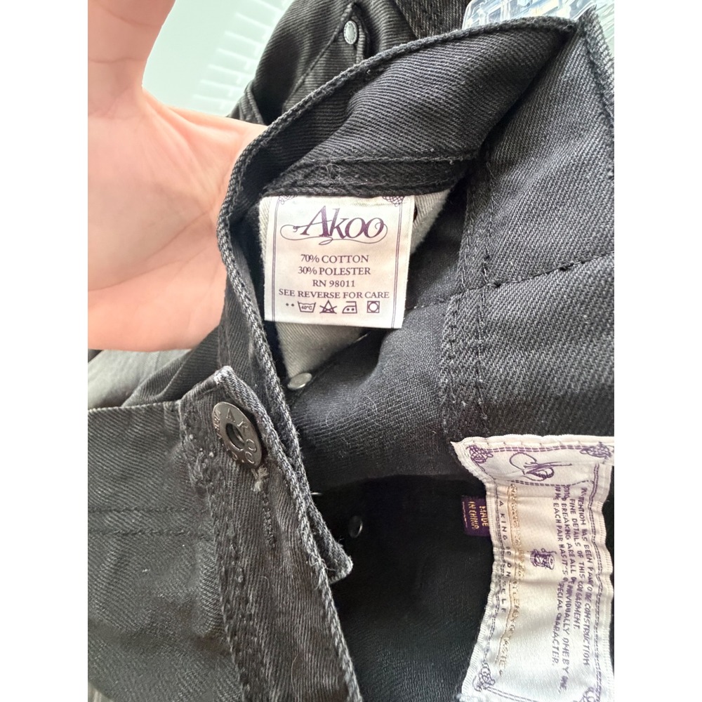 Akoo Mens Faded Black Studded Embroidered Streetwear Denim Jeans Size 40x33 - Picture 8 of 11
